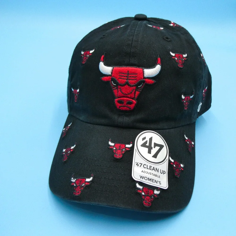 '47 Brand Hat Womens One Size Clean Up Chicago‎ Bulls Black All Over Logo Cotton